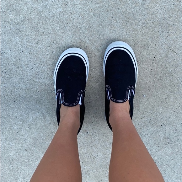 ladies black slip on vans